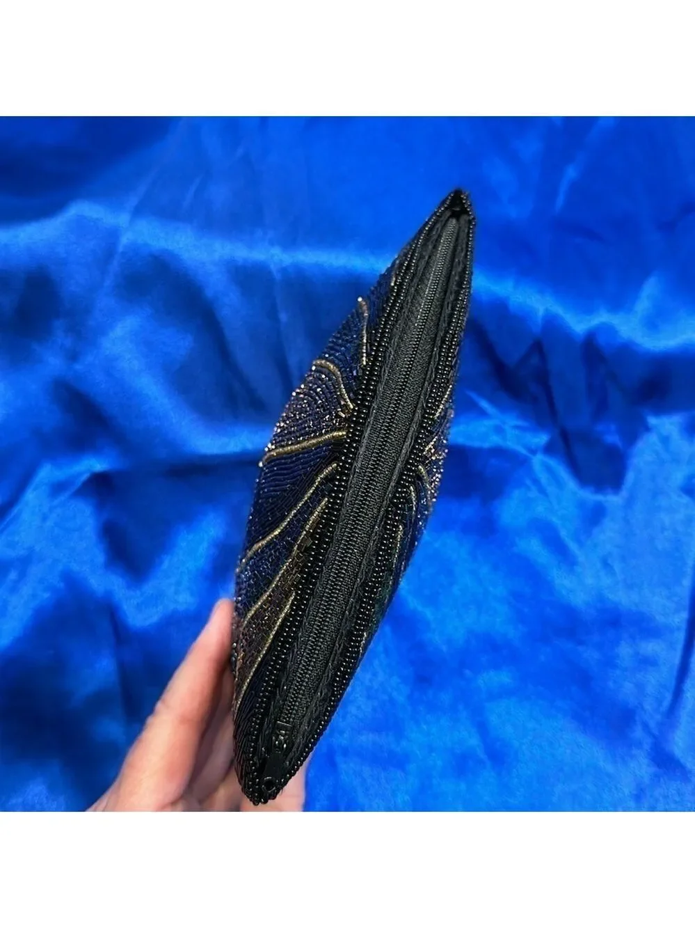 Beaded Scalloped Edged Clam shell Vintage Clutch Evening Bag with Satin lining